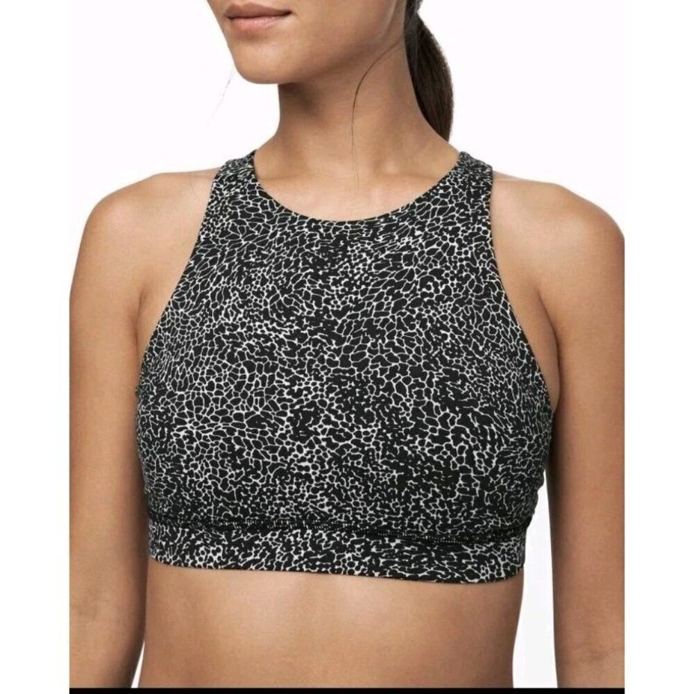 Lululemon Energy Bra Long Line High Neck Polar Shift Alpine White Black sz 4
